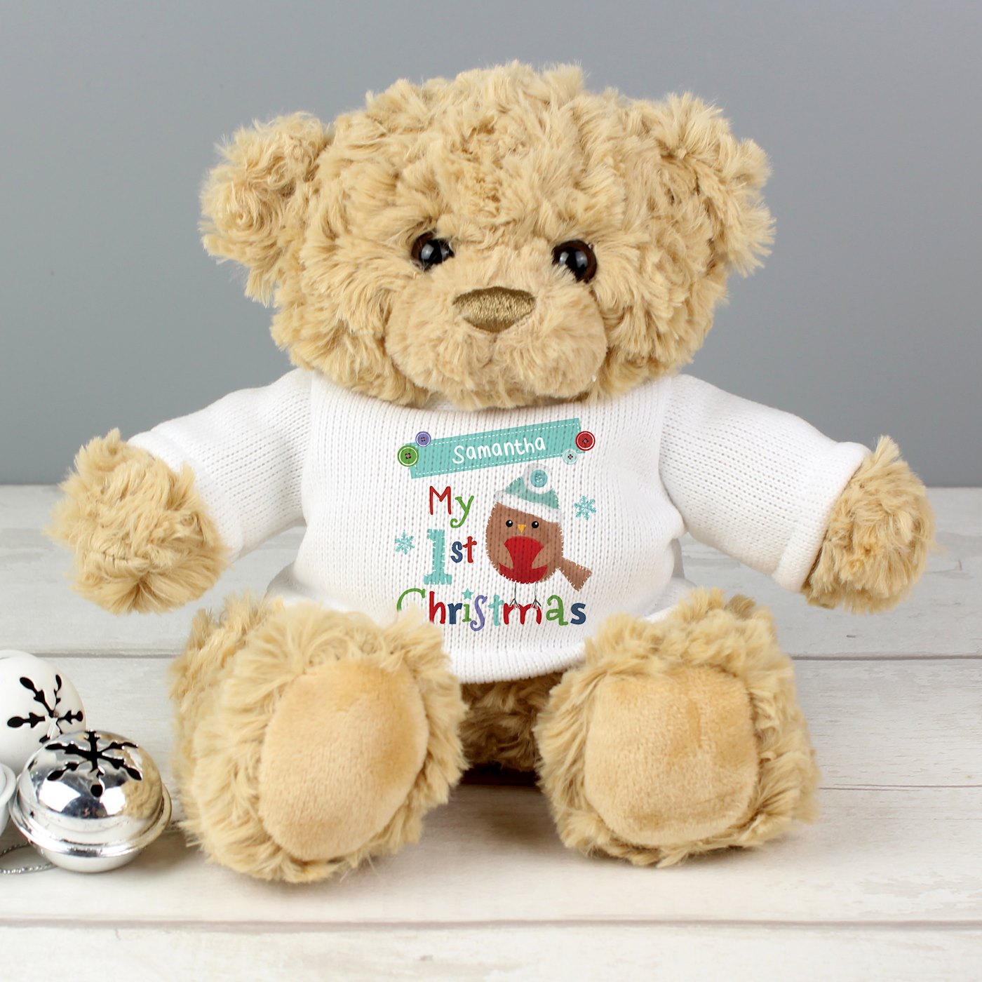 Personalised Felt Stitch Robin My 1st Christmas Teddy Bear SpecialMoment