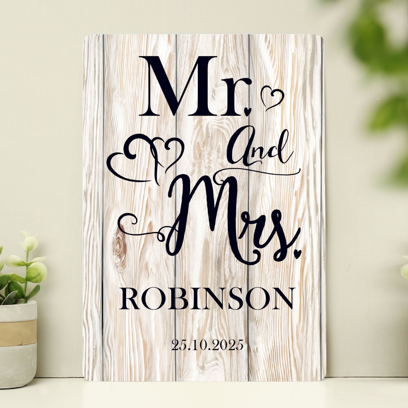 Personalised Mr And Mrs Metal Plaque – Beige Aluminium Sign, Wedding Or Anniversary Gift – JacusTech